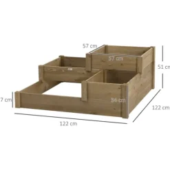 Högbädd 3-stegs i gran 122x122x51 cm, brun – för örter & blommor