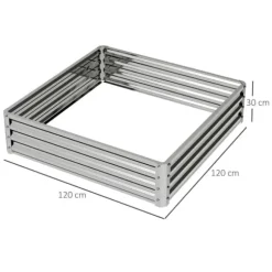 Högbädd/planteringslåda i stål 120x120x30 cm, silver – trädgård/terrass