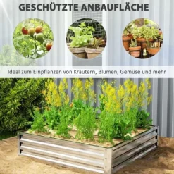 Högbädd/planteringslåda i stål 120x120x30 cm, silver – trädgård/terrass