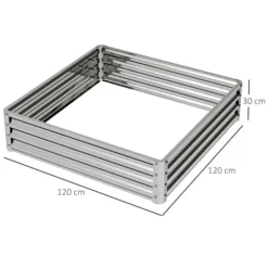 Högbädd/planteringslåda i stål 120x120x30 cm, silver – trädgård/terrass