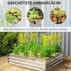 Högbädd/planteringslåda i stål 120x120x30 cm, silver – trädgård/terrass