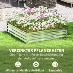 Högbädd/planteringslåda i stål 120x120x30 cm, silver – trädgård/terrass