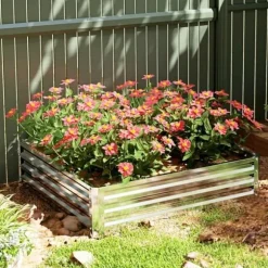 Högbädd/planteringslåda i stål 120x120x30 cm, silver – trädgård/terrass