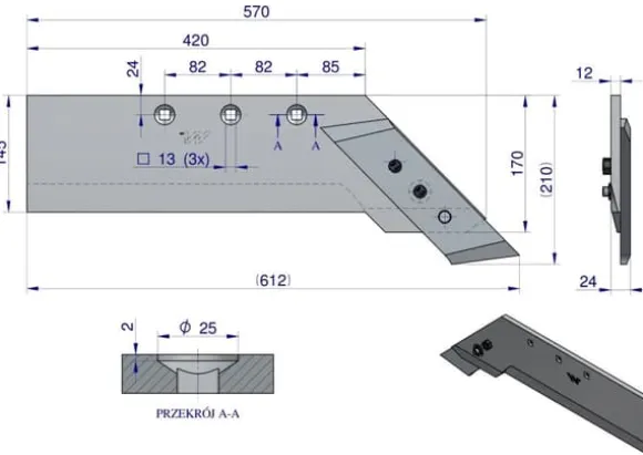 Höger skarv med mejselapplikation PO387 Ibis Tur Unia Plog borstål WARYŃSKI