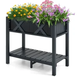 Höjd odlingsbädd, HIPS Poly Wood upphöjd planteringslåda, 86×46×74 cm, Svart