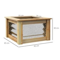 Höjd odlingslåda, 45x45x30 cm, Silver,Natur