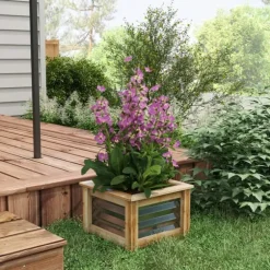 Höjd odlingslåda, 45x45x30 cm, Silver,Natur