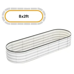 Höjd Trädgårdsbädd, Oval Galvaniserad Metallkonstruktion, Mångsidiga Planteringsalternativ,Vit 8x2x1 FT