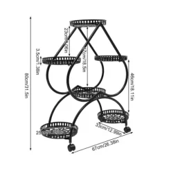 Hjärtformat växtställ - Blomsterställ - 6 hyllplan - Järn - 4 hjul (2 med broms) - 7,5 kg per hyllplan