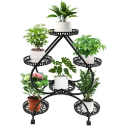 Hjärtformat växtställ - Blomsterställ - 6 hyllplan - Järn - 4 hjul (2 med broms) - 7,5 kg per hyllplan