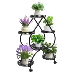 Hjärtformat växtställ - Blomsterställ - 6 hyllplan - Järn - 4 hjul (2 med broms) - 7,5 kg per hyllplan
