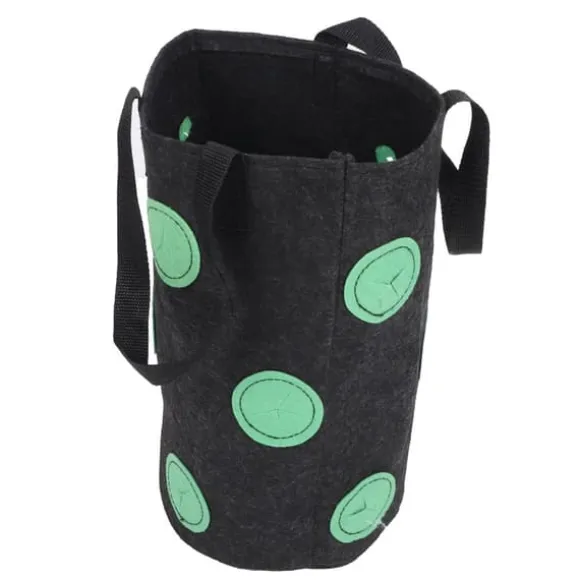 12-håls jordgubbsväska med handtag Bärbar filtväska för växter för trädgården Svart 20x35cm