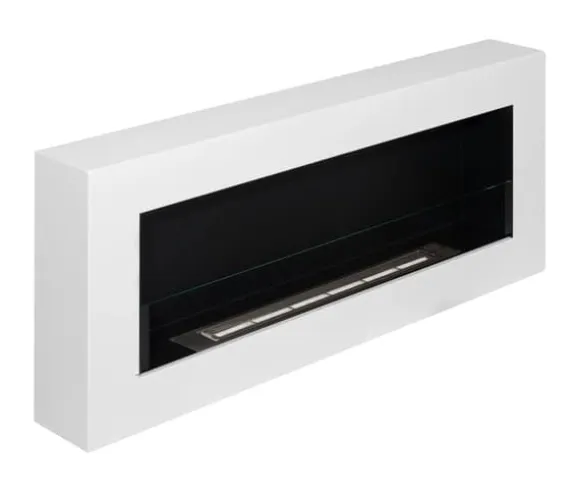 Hängande etanolspis Biokamin Hängande biokamin Bioetanolbrännare BOX 90 cm x 40 cm x 12 cm matt vitt med glas ekologisk spis
