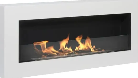 Hängande etanolspis Biokamin Hängande biokamin Bioetanolbrännare BOX 90 cm x 40 cm x 12 cm matt vitt med glas ekologisk spis