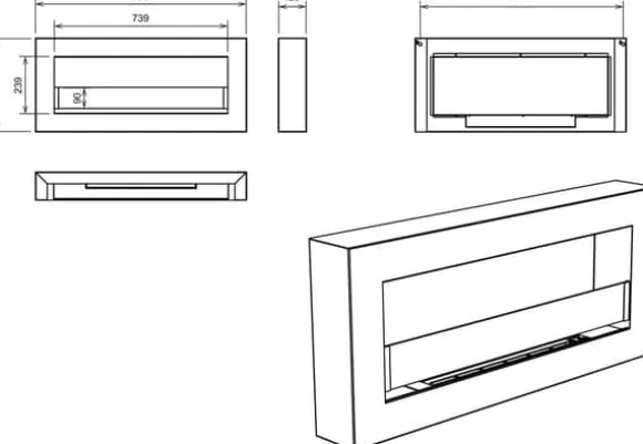 Hängande etanolspis Biokamin Hängande biokamin Bioetanolbrännare BOX 90 cm x 40 cm x 12 cm matt vitt med glas ekologisk spis