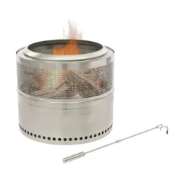 Hopfällbar Eldstad - Rund Eldplats - Rostfritt Stål 201 - Rökfri - Portabel - Vedeldad (Ved Ingår Ej) - Eldkrok 63 cm - Silver