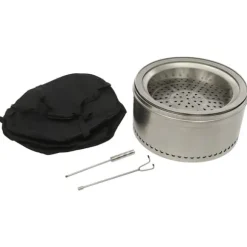 Hopfällbar Eldstad - Rund Eldplats - Rostfritt Stål 201 - Rökfri - Portabel - Vedeldad (Ved Ingår Ej) - Eldkrok 63 cm - Silver