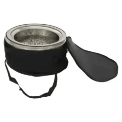 Hopfällbar Eldstad - Rund Eldplats - Rostfritt Stål 201 - Rökfri - Portabel - Vedeldad (Ved Ingår Ej) - Eldkrok 63 cm - Silver