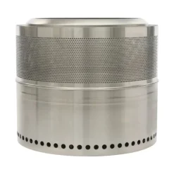 Hopfällbar Eldstad - Rund Eldplats - Rostfritt Stål 201 - Rökfri - Portabel - Vedeldad (Ved Ingår Ej) - Eldkrok 63 cm - Silver