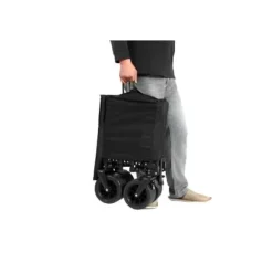 Hopfällbar extra rymlig vagn med terränghjul, 300L kapacitet och dryckeshållare – klarar 100 kg – svart