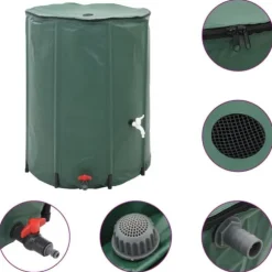 Hopfällbar regntunna 750 L med filter och tillbehör | Färg: Grön | Storlek: 750 L