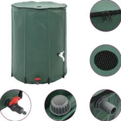 Hopfällbar Regnvattentank 500L med Reningsfilter och Tillbehör | Färg: Grön | Storlek: 500 L