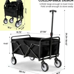 Hopfällbar vagn - Trädgårds-/strandvagn - 60 kg Maxbelastning - 360° Svängbara hjul - Justerbart handtag - 73×47×24 cm - Vit