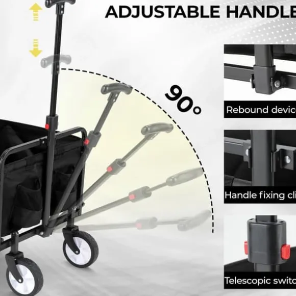 Hopfällbar vagn - Trädgårds-/strandvagn - 60 kg Maxbelastning - 360° Svängbara hjul - Justerbart handtag - 73×47×24 cm - Vit