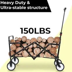 Hopfällbar vagn - Trädgårds-/strandvagn - 60 kg Maxbelastning - 360° Svängbara hjul - Justerbart handtag - 73×47×24 cm - Vit