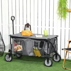 Hopfällbar vagn upp till 120 kg, teleskophandtag, sidofickor & fällbar bricka, mörkgrå