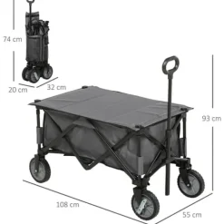 Hopfällbar vagn upp till 120 kg, teleskophandtag, sidofickor & fällbar bricka, mörkgrå