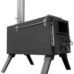 Hopfällbar vedeldad spis, bärbar design, effektiv uppvärmning,Svart