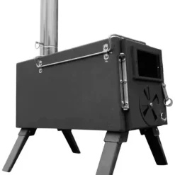 Hopfällbar vedeldad spis, bärbar design, effektiv uppvärmning,Svart