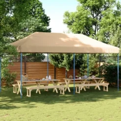 Hopfällbart partytält - Slitstark och lätt att sätta upp | Färg: Beige | Storlek: 580x292x315 cm