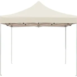 Hopfällbart partytält i aluminium - Elegant solskydd för utomhusevent | Färg: Gräddvit | Storlek: 2x2 m