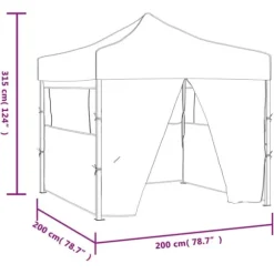 Hopfällbart partytält med 4 sidoväggar - UV- och vattenresistent | Färg: Blå | Storlek: 2x2 m