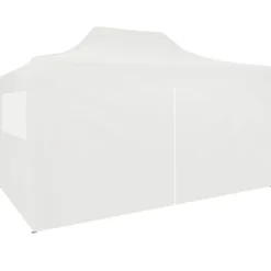 Hopfällbart partytält med 4 sidoväggar 280x410x315 cm stål vit