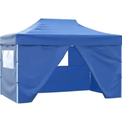 Hopfällbart partytält med 4 sidoväggar 3x4 m stål blå