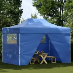 Hopfällbart partytält med 4 sidoväggar 3x4 m stål blå