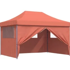 Hopfällbart partytält med 4 sidoväggar - Pop-Up-tält | Färg: Terrakotta | Storlek: Rymlig