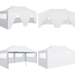 Hopfällbart partytält med 4 sidoväggar 3x6 m stål vit - Partytält - Festtält - Home & Living