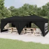 Hopfällbart partytält med sidoväggar svart 3x6 m