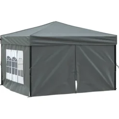 Hopfällbart partytält med sidoväggar antracit 3x3 m