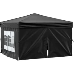 Hopfällbart partytält med sidoväggar - 3x3 m | Färg: Svart