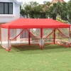 Hopfällbart partytält med sidoväggar röd 3x6 m