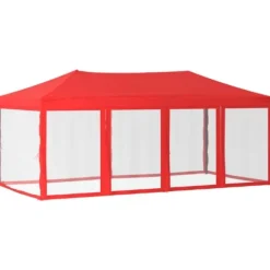 Hopfällbart partytält med sidoväggar röd 3x6 m