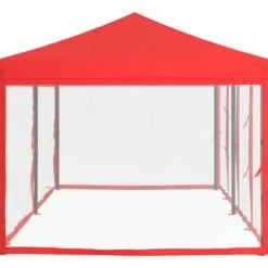Hopfällbart partytält med sidoväggar röd 3x6 m