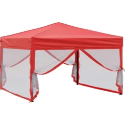 Hopfällbart partytält med sidoväggar - Uteplats, BBQ & Fester | Färg: Röd | Storlek: 3x3 m