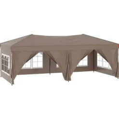 Hopfällbart partytält med sidoväggar taupe 3x6 m