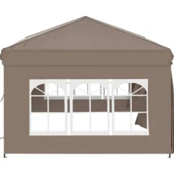 Hopfällbart partytält med sidoväggar taupe 3x6 m